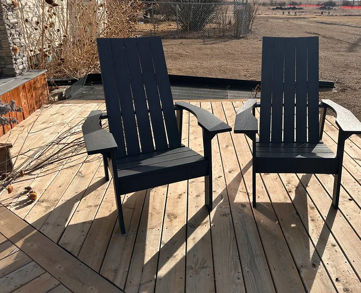 Chairs on newly laid timber deck boards