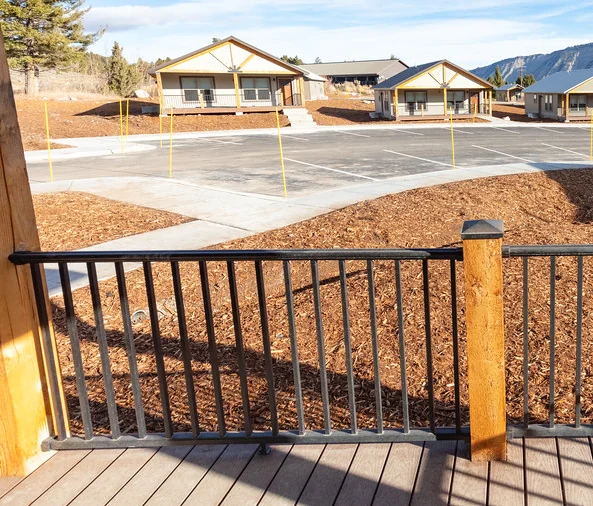 Close view of a metal deck railing and its posts